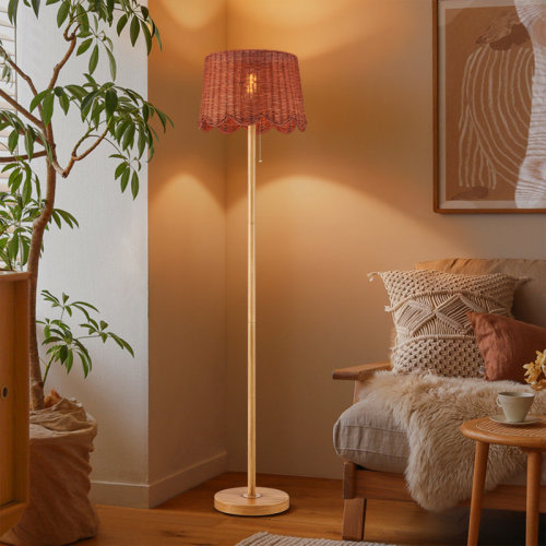 Bay Isle Home™ 62.5" Farmhouse Faux Wood Floor Lamp With Rattan Shade | Wayfair