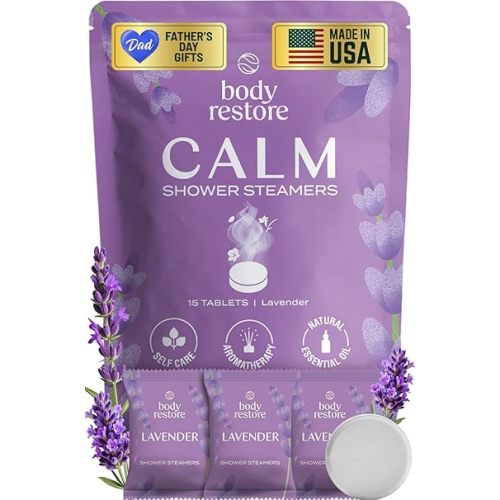 Body Restore Shower Steamers Aromatherapy 15 Pack – Fathers Day Gift for Dad, Luxury Spa Gifts for Men, Relaxation Stress Relief Self Care – Premium Lavender Essential Oil Tablets