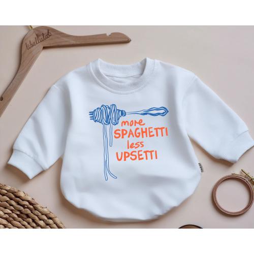 More Spaghetti Less Upsetti Baby Romper, Funny Spaghetti Baby Outfit, Cute Food-Themed Baby Clothes, Funny Pasta Gift, Baby Shower Gift