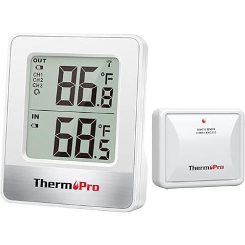 ThermoPro Indoor Outdoor Thermometer Wireless 500FT, Outside Greenhouse Thermometer with Temperature Sensor, Outdoor Thermometers for Patio Reptile House Home Baby Room Temperature Monitor