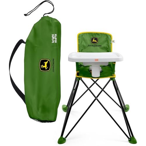 Bright Starts John Deere Pop 'N Dine Portable High Chair, Indoor/Outdoor, Dishwasher Safe Tray, Easy to Fold, Unisex, Green, 6 Months +