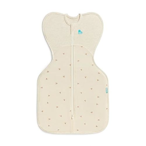Love to Dream Swaddle Up, 1.5 TOG, Newborn Baby Swaddle Sack - Soft Stretch Cotton Fleece in Twigs Oatmeal - Arms Up Design for Safer, Better Sleep, Medium (6-8.5kg)
