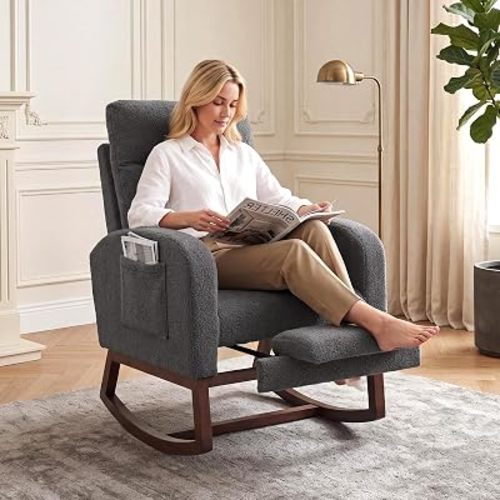Garvee Nursery Rocking Chair with Adjustable Footrest & Side Pocket