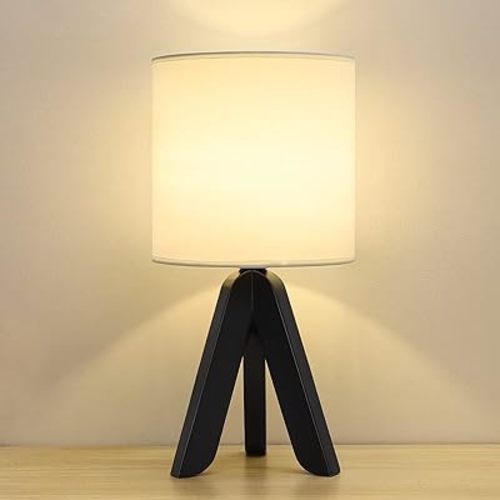 HAITRALTripod Table Lamp with Black Wooden Base, Small Table Lamp