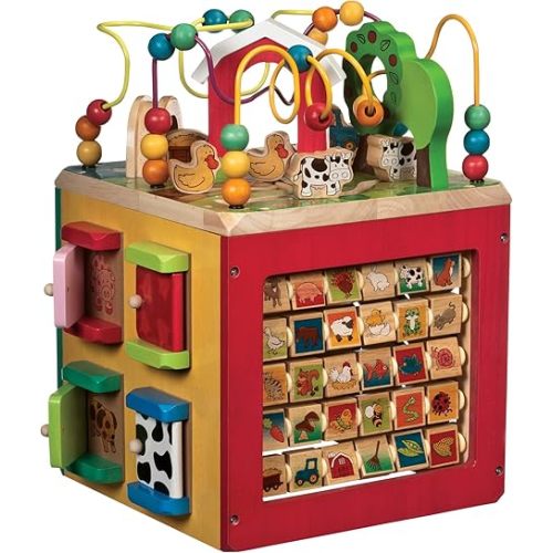 Battat – Activity Cube with Farm Theme – Educational Wooden Toys for Toddlers and Kids – 1 Year +