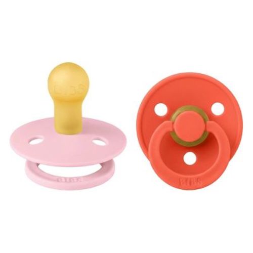 Bibs Colour Latex Pacifiers - 2pk - Size 1 (0-6m) - Baby Pink/Tango
