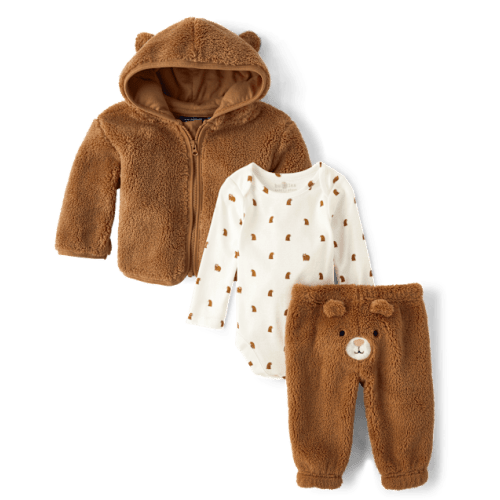 Baby Boys Embroidered Bear 3-Piece Playwear Set - Brown