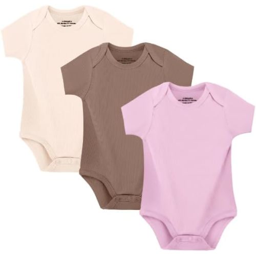 NMK Baby Bodysuits 3-Pack,Soft Rib-Knit Short Sleeve Onesie,Unisex for Newborns 0-12 Months - Solid Color Set