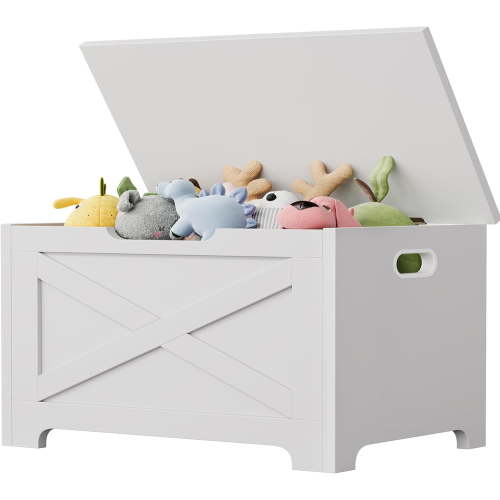 23.6" Storage Chest, Wooden Storage Bench with Safety Hinge, Easy Assembly, Large Toy Chest for Entryway, Living Room, Bedroom