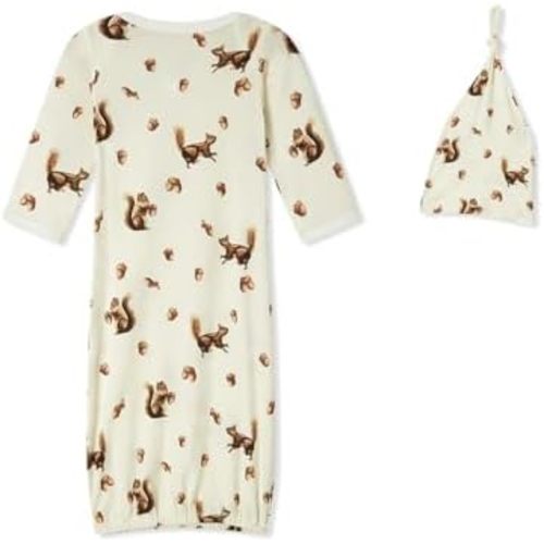Milkbarn Newborn Gown and Hat Set - 0-3 Months Baby Nightgown - Soft & Gentle - Stylish Announcement Outfit for Boys & Girls