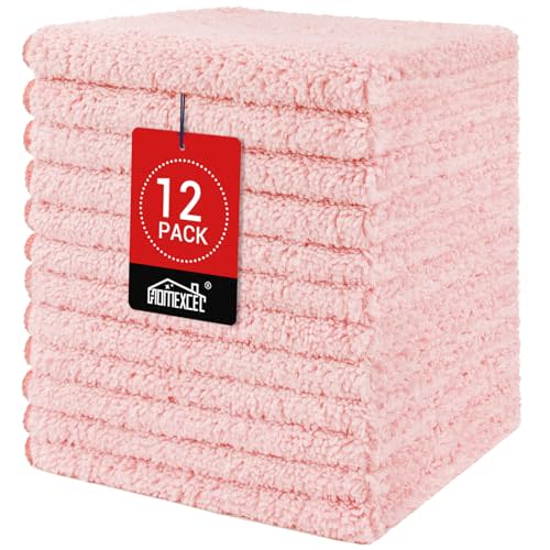 HOMEXCEL Washcloths 12PK, Ultra Soft&Highly Absorbent Face Towels, 12X12 in | Multi-Purpose Towels, Microfiber Wash Cloths for Bathroom, Hotel, Spa, Gym, and Kitchen, Machine Washable, Pink