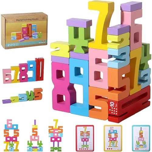 Wooden Number Building Blocks, Montessori Number Blocks Math Learning Toys for Kids Digital Educational Counting Toys Learning Toys for Parent-Child Interaction Social Skills Development (20Pcs)