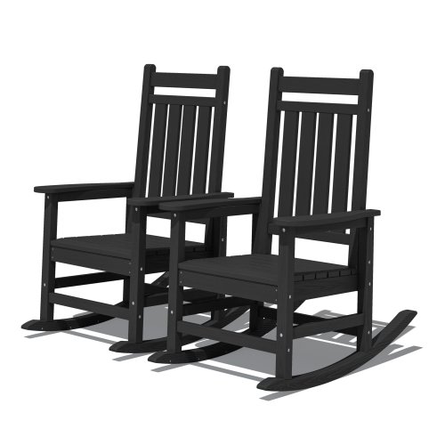 JEAREY HDPE High-back Patio Rocking Chair Set of 2 Set of 2 Black HDPE Frame Rocking Chair with Slat Seat