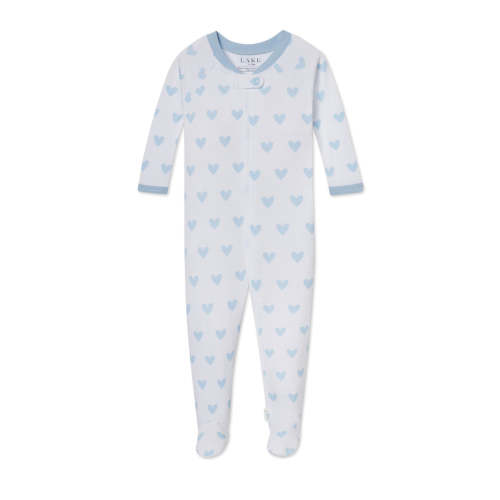 LAKE Baby - Pima Cotton Pajamas (Color: French Blue Heart Baby Sleeper, Size: 3-6M)
