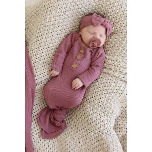 Boysenberry Bamboo Waffle Newborn Baby Knot Gown