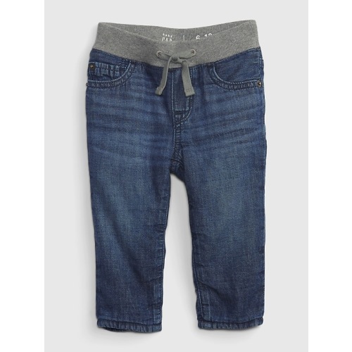 Baby Lined Knit-Denim Straight Jeans with Washwell in dark wash, size: 12-18 M