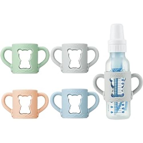 PandaEar 4 Pack Silicone Baby Bottle Handles Compatible with Dr Brown 8 oz/250 ml Narrow Baby Bottles, Baby Feeding Bottle Holder Grips