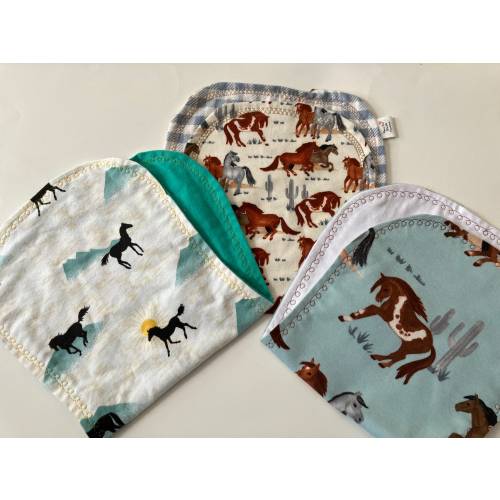 Horse Flannel Burp Cloths, Embroidered Edge, Set of 3