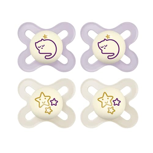 MAM Original Start Night Baby Pacifiers, Binky for 0-3 Months, BPA-Free Silicone Nipple, Easy to Clean, Best for Newborn Babies, Developed with Medical Experts, 4 Count Binkies with Sterilizer Case