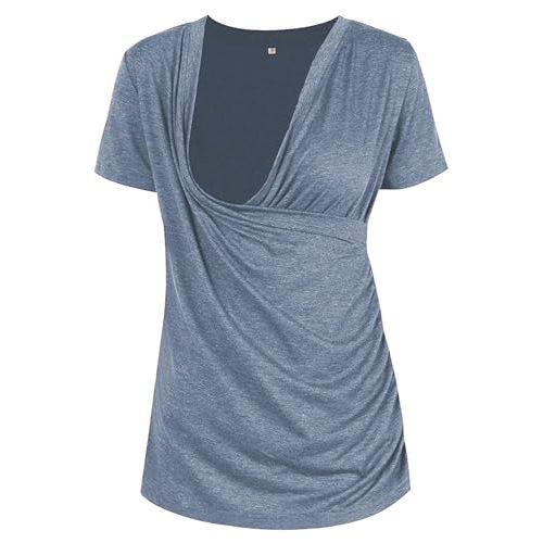Liu & Qu Womens Maternity Nursing Tops Short Sleeve Breastfeeding Shirts Heather V Neck Clothes