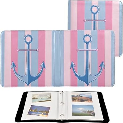 Photo Album Large Self Adhesive Scrapbook Albums Book DIY Anchor Pink for 2×3 4×6 5×7 6×8 Pictures Leather Cover Personalized