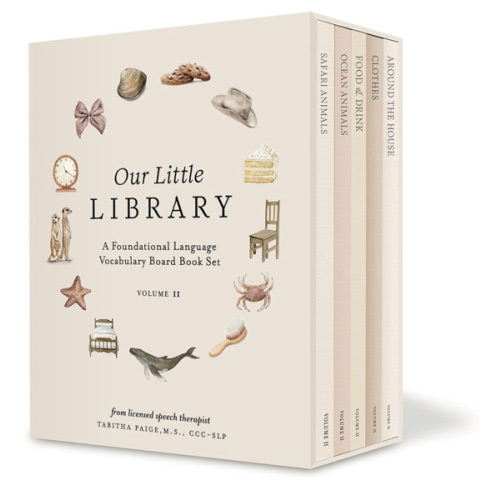 Our Little Library Vol. 2: First 100 Words Board Book Box Set, including Ocean Animals, Safari Animals, Food and Drink, Clothes, and Around the House (Tabitha Paige Children's Book Series)