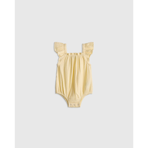 Girls Organic Cotton Gauze Flutter Sleeve Bubble Romper - Baby in Almond Cookie