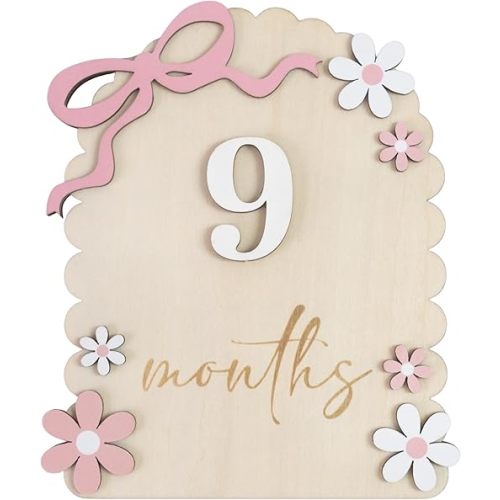 MEMOLEBIA Baby Girl Monthly Milestone Signs, 1-12 Monthly Baby Milestone Girl, Newborn Photography Props Double-Sided, Nursery Decor for Girls (M02)
