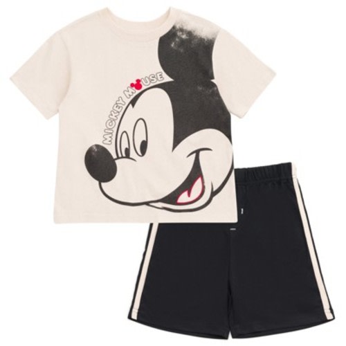 Disney Mickey Mouse Infant Baby Boys T-Shirt and Mesh Shorts Outfit Set Beige / Black 18 Months