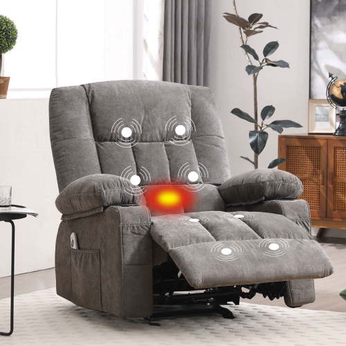 JONPONY Recliner Chair, Rocker Recliner Chair for Adults, Upholstered Manual Recliner with Side Pockets,Massage Rocker Recliner Chair for Living Room, Grey