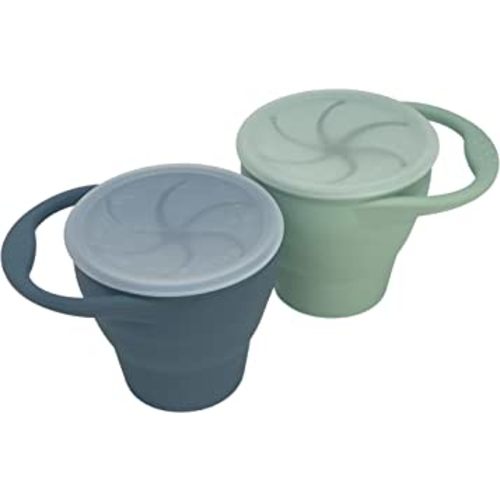 BraveJusticeKidsCo. | Snack Attack Silicone Baby Snack Cup | 2 pack | Collapsible Snack Cup (Mint and Stormy)