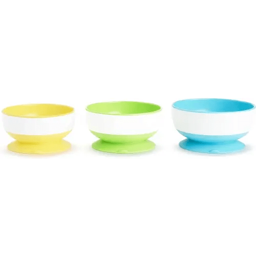 Munchkin Stay Put Suction Bowls for Babies and Toddlers, 3 Pack, Blue/Green/Yellow