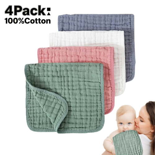 YMWVH 4-Pack Baby Burp Cloths - 6-Layer Muslin, 20"x10", Unisex Cotton - Soft Absorbent for Feeding