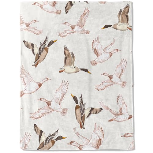 ainori Cute Duck in Flight Flannel Blanket - Lightweight Soft Cozy Unique Gifts Blankets for Kids Women, Elegant Waterfowl Art Throw,Nature Lovers, Home Room Modern Decor 50x60in