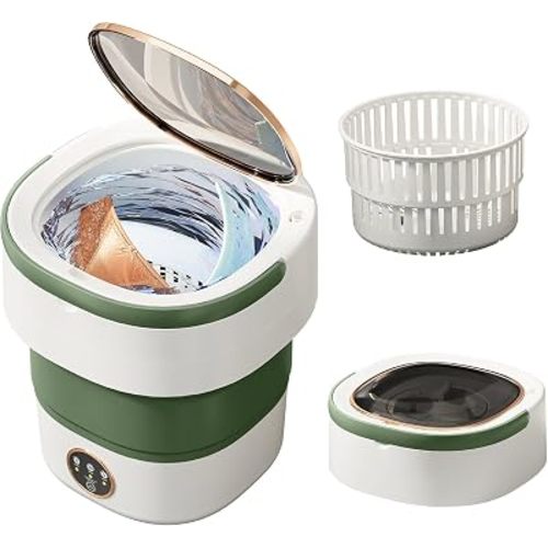 Portable Washing Machine 20L —Small Foldable Washer with Spin Basket, 3 Mode Deep Clean — Mini Laundry Machine for Travel, Dorms, Camping, Ideal for Baby Clothes, Underwear, Socks Green