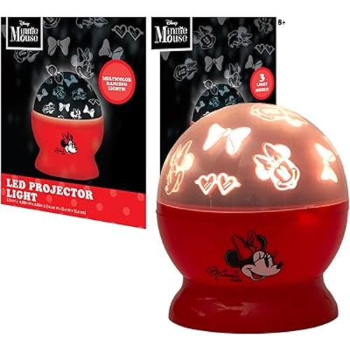 Idea Nuova Disney Minnie Mouse Rotating LED Projector Lamp and Night Light,Battery or USB Operated