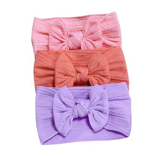 Nrmvnmi 3PC Solid Color Soft Cute Bowknot Headbands with Hair Bows Head Wrap Hair Accessories For Newborn Baby Girls Infant Toddlers Kids