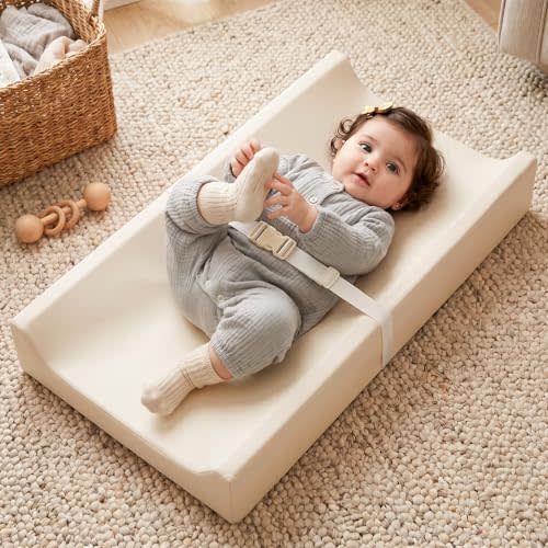 Mallify Baby Changing Pad, Waterproof & Wipeable Vegan Leather Diaper Changing Mat, Wipe-Clean & Non-Slip Changing Pad for Dresser, Changing Table (Beige)