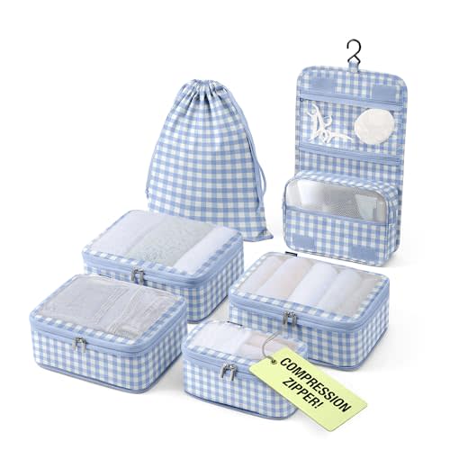 Vandel Compression Packing Cubes for Women, Set with Hanging Toiletry Bag | TSA Approved, Includes Laundry Bag, Compressible Carry On Suit Case Organizer Luggage Packing Cubes for Travel Organizer