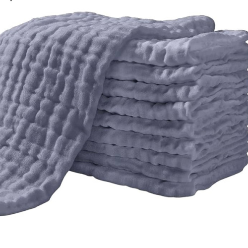 Yoofoss Muslin Burp Cloths for Baby 10 Pack 100% Organic Cotton Baby Washcloths for Boys Girls Large 20''X10'' Super Soft and Absorbent Fog Blue