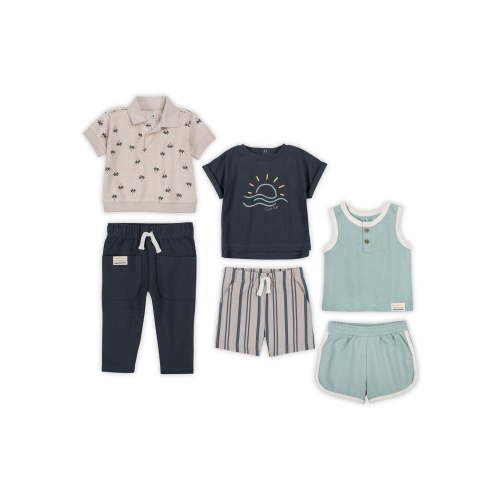 Little Star Organic Baby Boy 6Pc Mix and Match Outfit Set, Sea Surf, Size 18 Months