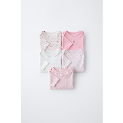FIVE-PACK SHORT SLEEVE FLORAL & STRAWBERRY BODYSUITS - Pink | ZARA United States