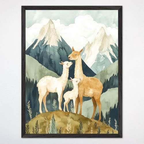Llama Family Nursery Art: Mountain Animal Poster, Kids Room Decor