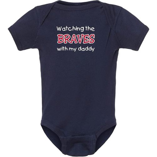 Curiositees Watching the Braves with My Daddy Baby Boy's Bodysuit Outfit Braves Baby Clothes - Navy