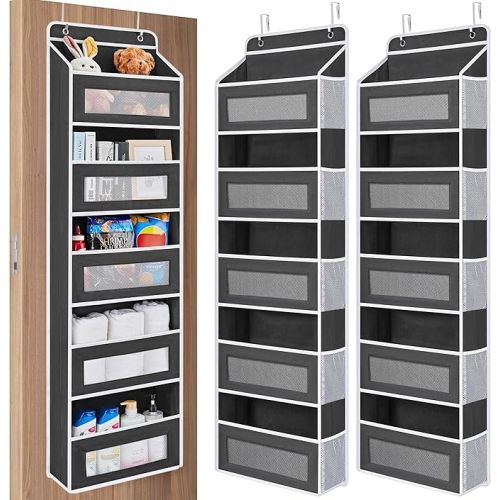JARLINK 2 Pack Over The Door Organizer Storage, 5 Shelf Hanging Door Organizer with 5 Large Capacity Pockets, Anti Tilt 44 lb Load Behind Door Storage for Bedroom, Bathroom, Pantry, Nursery, (Black)