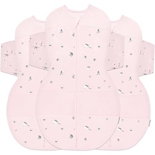 Happiest Baby SNOO Sleep Sack - 100% Organic Cotton Baby Swaddle Blanket - Doctor Designed Promotes Healthy Hip Development - 3-Pack Bundle (Rose Planets, S, M, L)