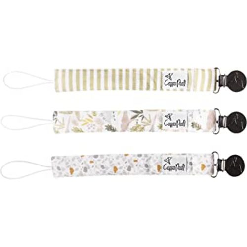 Copper Pearl Pacifier Clip 3-Pack: Premium Knit Binky Clips for Baby Girls and Boys - Stylish Stainless Steel Pacifier Holder Clip - Baby Pacifier Clips for No More Floor Drops - Rex