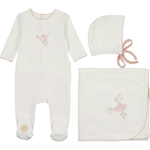 Heirloom Blossom Layette Set Ivory & Pink