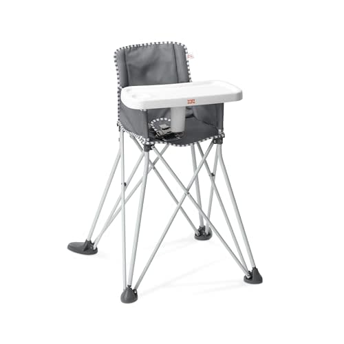 Bright Starts Pop 'N Dine Portable High Chair, Indoor/Outdoor, BPA Free Tray, Easy to Fold, Unisex, Grey, 6 Months +