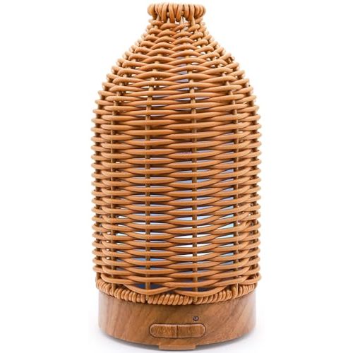 VICTORIA AROMA Essential Oil Diffuser - Multifunction Aromatherapy Diffuser | 7 LED Color Changing Light 100ML Rattan Diffuser Easy to Clean Suitable for Home,Office (Tan)